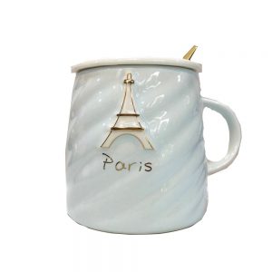 Cana cafea ceai Tour Eiffel Paris capac si lingurita aurie