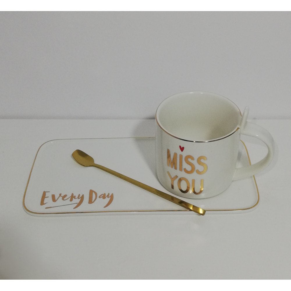 Cana Si Tavita Din Ceramica Design Nordic Cu Imprimeu 'Miss You'