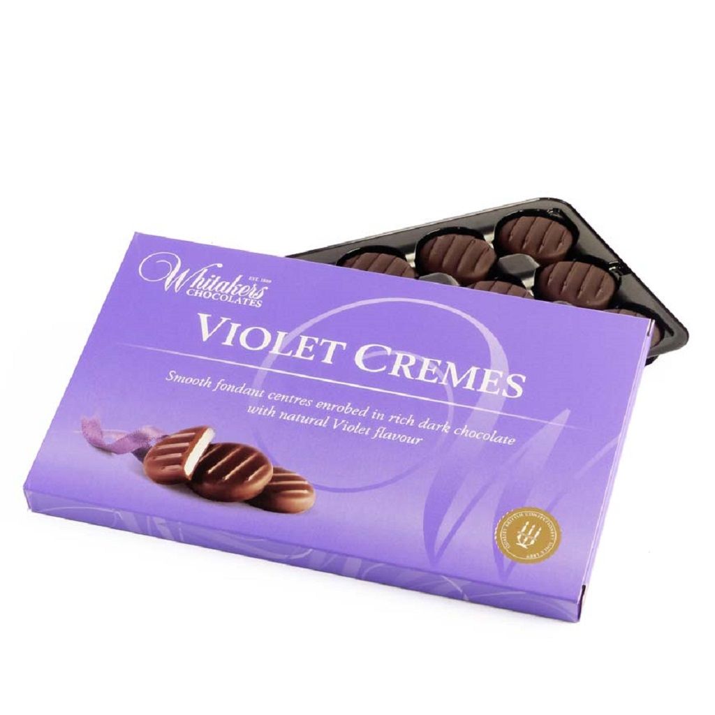 Crema fondant cu violete invelita in ciocolata neagra