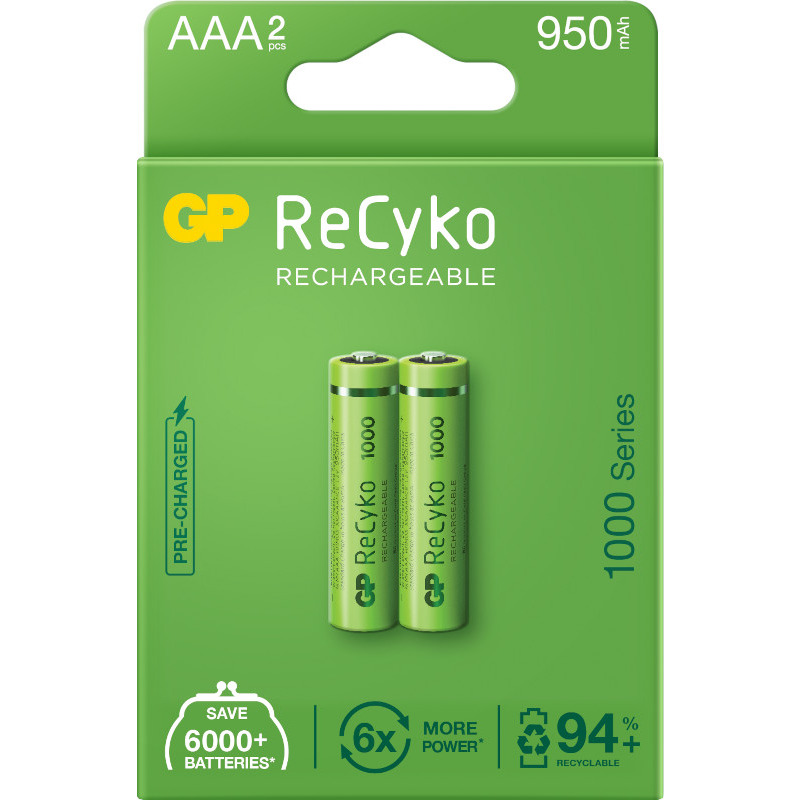 Acumulatori GP Batteries, ReCyko 1000mAh AAA (LR03) 1.2V NiMH, paper box 2 buc. "GP100AAAHCE-2EB2" "GPRHC103E000" (include TV 0.16lei)