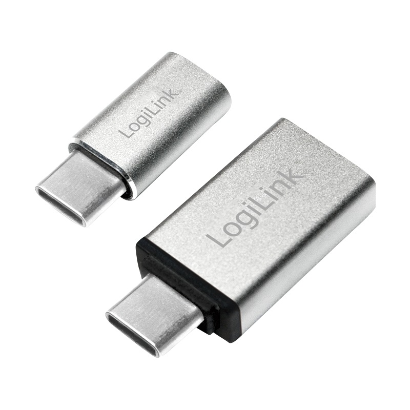 ADAPTOR LOGILINK, pt. smartphone, USB 3.1 Type-C (T) la Micro-USB 2.0 (M) sau USB 3.0 (M), argintiu, "AU0040" (include TV 0.06 lei)