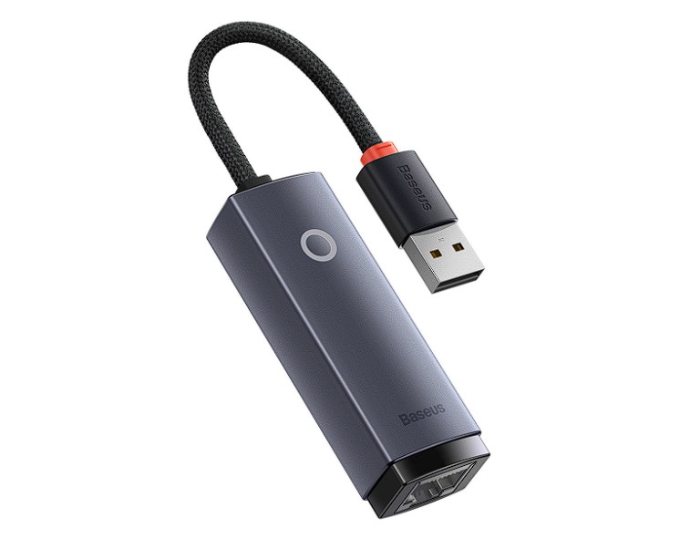 ADAPTOR RETEA Baseus Lite, USB 2.0 to RJ-45 10/100 Mbps Adapter, metalic, LED, gri "WKQX000013" (include TV 0.18lei) - 6932172606046