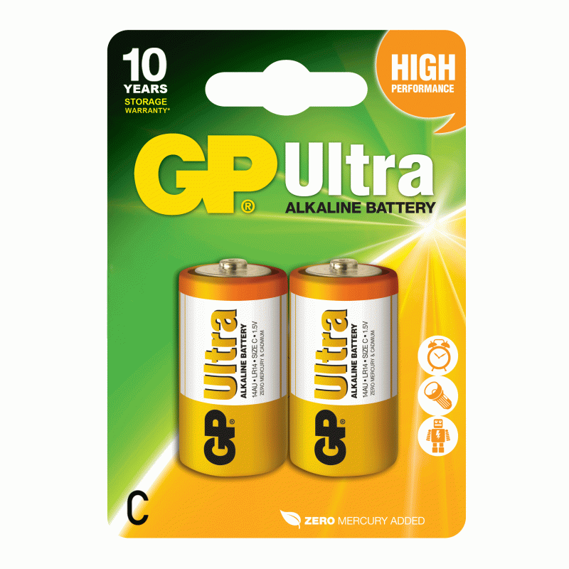 Baterie GP Batteries, Ultra Alcalina C (LR14) 1.5V alcalina, blister 2 buc. "GP14AU-2UE2" "GPPCA14AU005" (include TV 0.16lei)