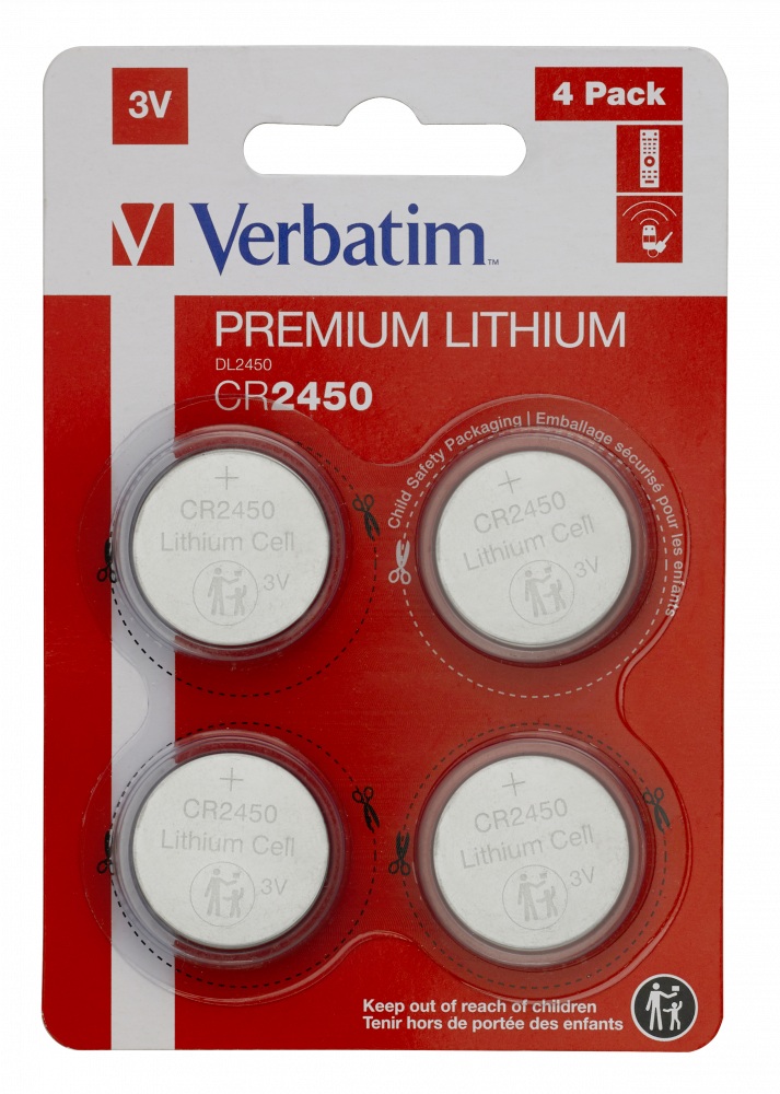 BATERIE VERBATIM, butoni (CR2450), 3V litiu, 4 buc., "49535" (include TV 0.04lei)