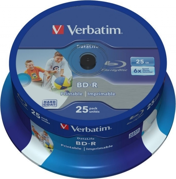 BD-R VERBATIM  25GB, viteza 6x, 25 buc, Single Layer, spindle, printabil, "Wide Inkjet Printable" "43811"