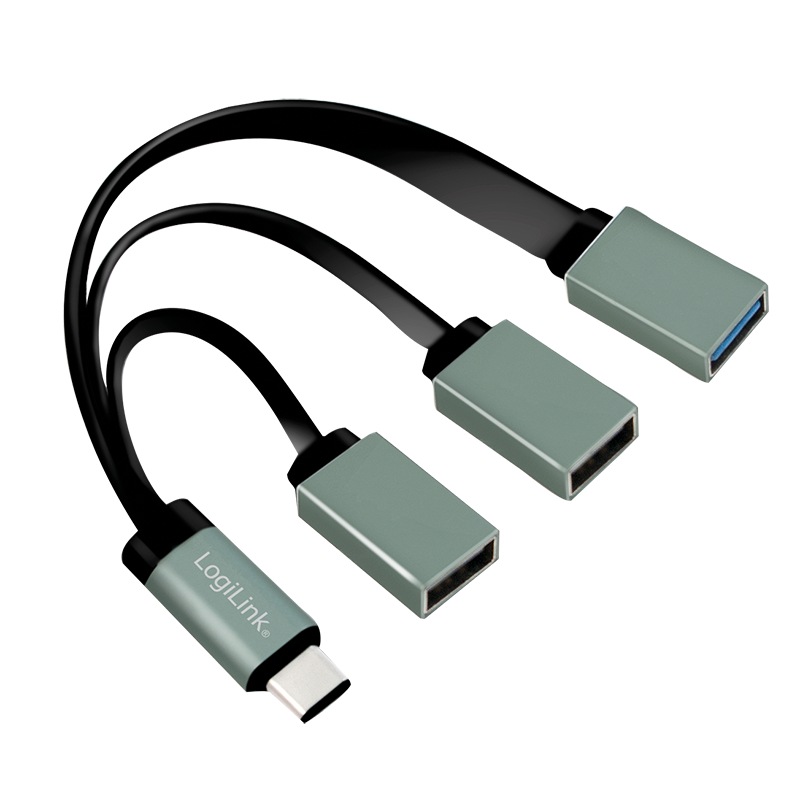 CABLU adaptor OTG LOGILINK, pt. smartphone, USB 3.0 Type-C (T) la USB 3.0 (M) + USB 2.0 (M) x 2, 10cm, asigura conectarea telef. la o tastatura, mouse, HUB, stick, etc., negru, "UA0315" (include TV 0.06 lei)