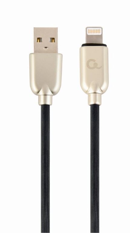 CABLU alimentare si date GEMBIRD, pt. smartphone, USB 2.0 (T) la Lightning (T), 1m, premium, cablu din cauciuc, negru, conectori argintii, "CC-USB2R-AMLM-1M" (include TV 0.06 lei)