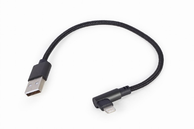 CABLU alimentare si date GEMBIRD, pt. smartphone, USB 2.0 (T) la Lightning (T) 90 grade, 0.2m, negru, "CC-USB2-AMLML-0.2M" (include TV 0.06 lei)