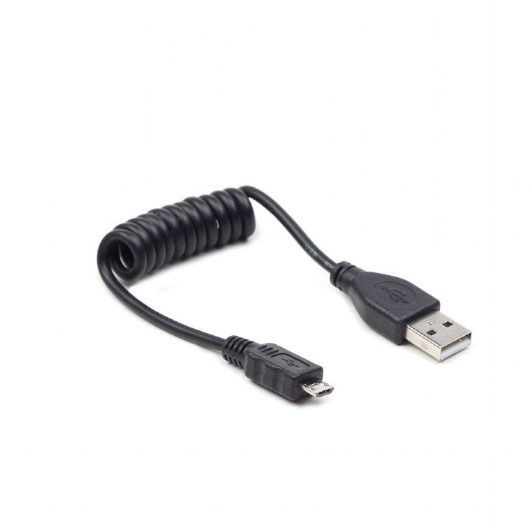 CABLU alimentare si date GEMBIRD, pt. smartphone, USB 2.0 (T) la Micro-USB 2.0 (T), 0.6m, spiralat, conectori auriti, negru, "CC-mUSB2C-AMBM-0.6M" (include TV 0.06 lei)