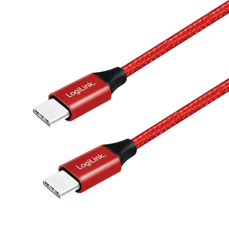 CABLU alimentare si date LOGILINK, pt. smartphone, USB 2.0, USB Type-C (T) la USB Type-C (T), 0.3m, premium, cablu cu impletire din bumbac, rosu, "CU0155" (include TV 0.06 lei)