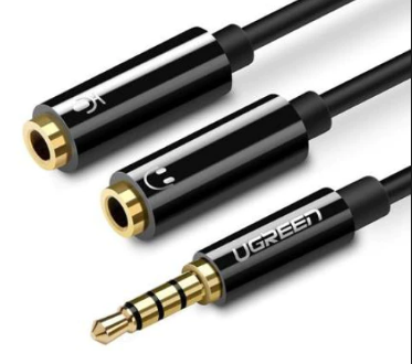 CABLU audio Ugreen, "AV141" stereo 3.5 mm jack (T) la 2 x 3.5 mm jack (M), 0.20 m, conectori auriti, negru "30620" (include TV 0.18lei) - 6957303836208