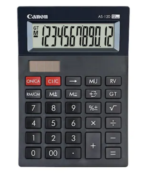 Calculator de birou CANON, AS-120 II, ecran 12 digiti, alimentare solara si baterie, negru, "4722C003AA" (include TV 0.18lei)