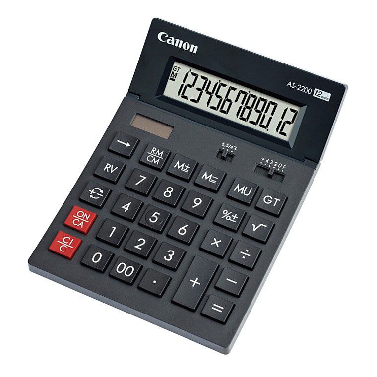 Calculator de birou CANON, AS-2200, ecran 12 digiti, alimentare solara si baterie, negru, "BE4584B001AA" (include TV 0.18lei)