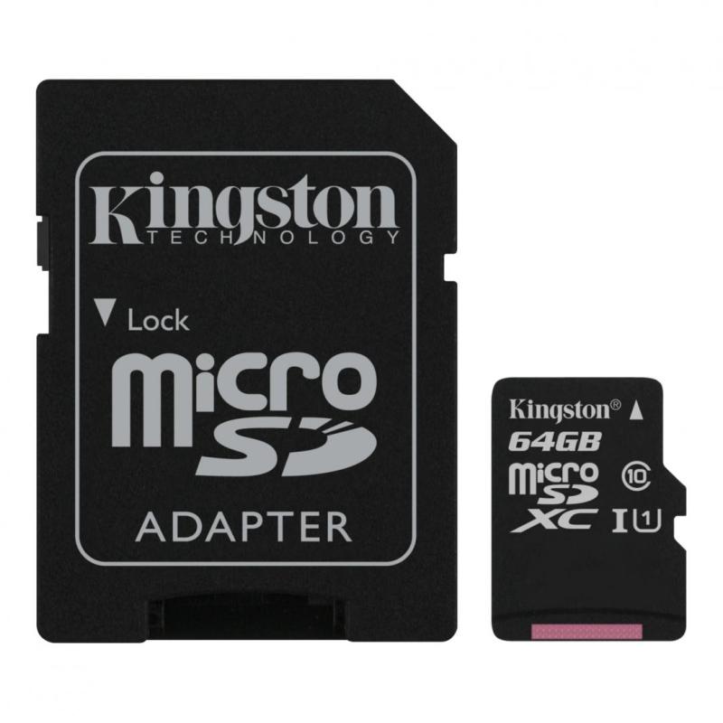 CARD MicroSD KINGSTON, 64 GB, microSDXC, clasa 10, standard UHS-I U1, "SDCS2/64GB" (include TV 0.03 lei)