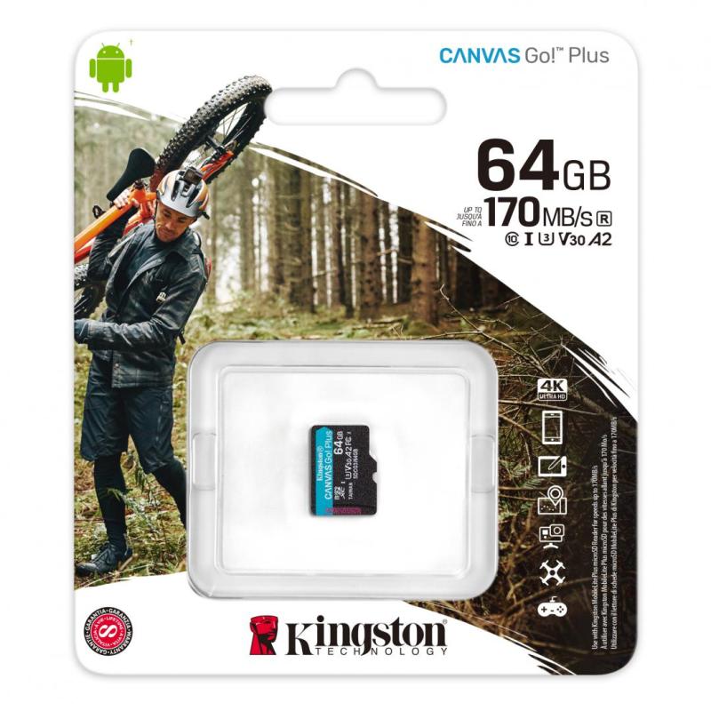 CARD SD KINGSTON, 64 GB, MicroSDXC, clasa 10, standard UHS-I U3, "SDCG3/64GBSP" (include TV 0.03 lei)
