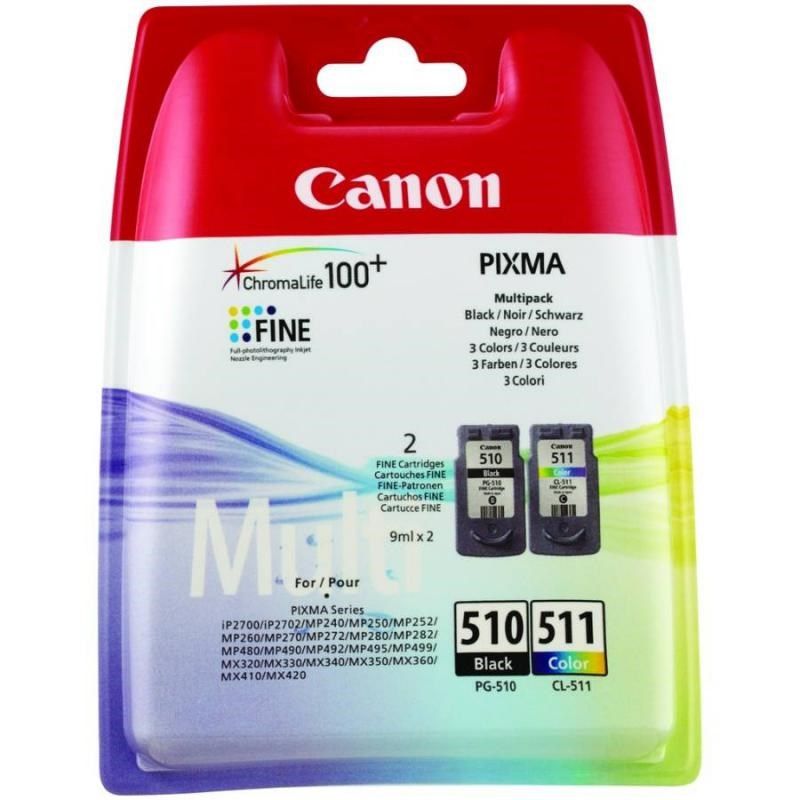 Combo-Pack  Original Canon Black/Color, PG-510/CL-511, pentru Pixma IP2700|MP230|MP240|MP250|MP260|MP270|MP280|MP282|MP480|MP490|MP495|MX320|MX330|MX340|MX350|MX360|MX410|MX420, , incl.TV 0.11 RON, "BS2970B010AA"