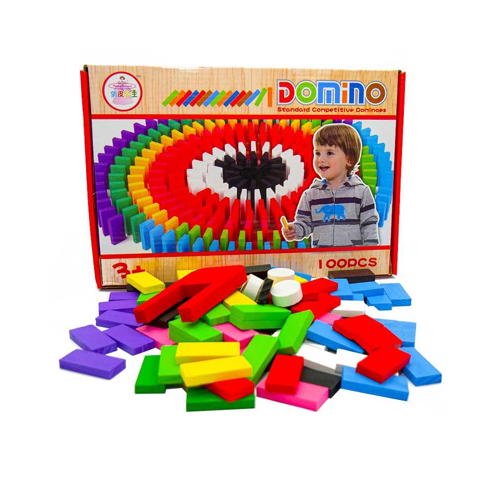 Domino din lemn colorat, 100 pcs/cutie