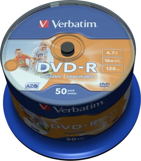 DVD-R VERBATIM  4.7GB, 120min, viteza 16x, 50 buc, Single Layer, spindle, printabil, "Wide Inkjet Printable" "43533"