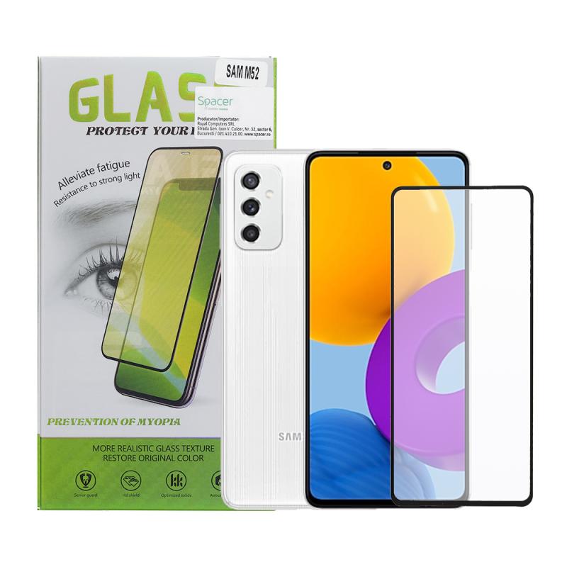 FOLIE STICLA  Spacer pentru Samsung Galaxy M52, grosime 0.3mm, acoperire totala ecran, strat special anti-ulei si anti-amprenta, Tempered Glass, sticla 9D, duritate 9H "SPPG-SM-GX-M52-TG"