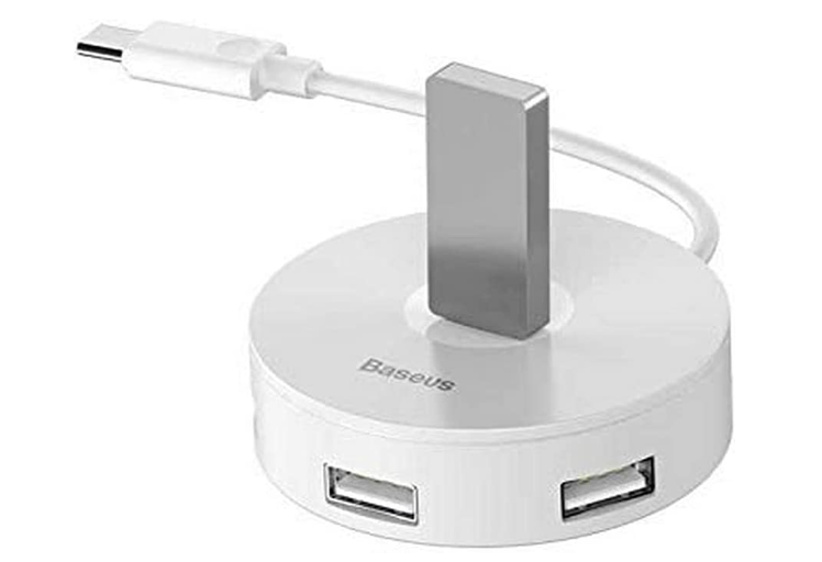 HUB extern Baseus Airjoy, porturi USB: USB 3.0 x 1 + USB 2.0 x 3, conectare prin USB Type-C, rotund, lungime cablu 10 cm, alb, "CAHUB-G02" (include timbru verde 0.75 lei) - 6953156284265