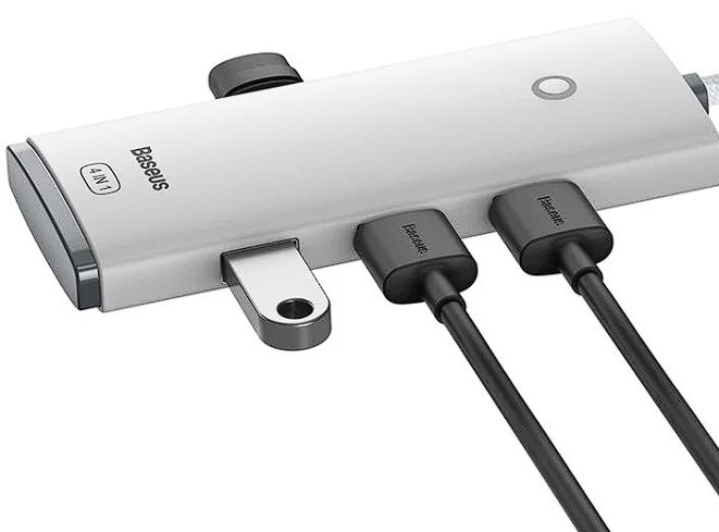 HUB extern Baseus Lite, porturi USB: USB 3.0 x 4, conectare prin USB 3.0, lungime 2m, alb "WKQX030202" (include TV 0.8lei) - 6932172606237