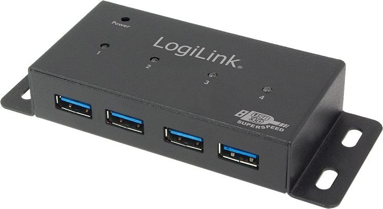 HUB extern LOGILINK, porturi USB: USB 3.0 x 4, conectare prin USB 3.0, alimentare retea 220 V, negru, "UA0149"  (include TV 0.8lei)