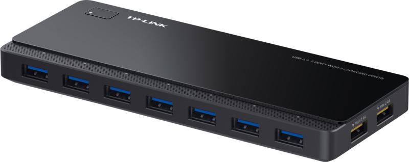 HUB extern TP-LINK, porturi USB: USB 3.0 x 7, Fast Charging Port x 2, conectare prin USB 3.0, alimentare retea 220 V, cablu 1 m, negru "UH720" (include timbru verde 1.5 lei)