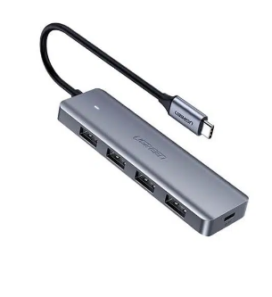 HUB extern Ugreen, "CM219" porturi USB: USB 3.0 x 4, conectare prin USB, material ABS, port micro USB 5V, lungime 15 cm, LED, gri, "50985" (include TV 0.8lei) - 6957303859856