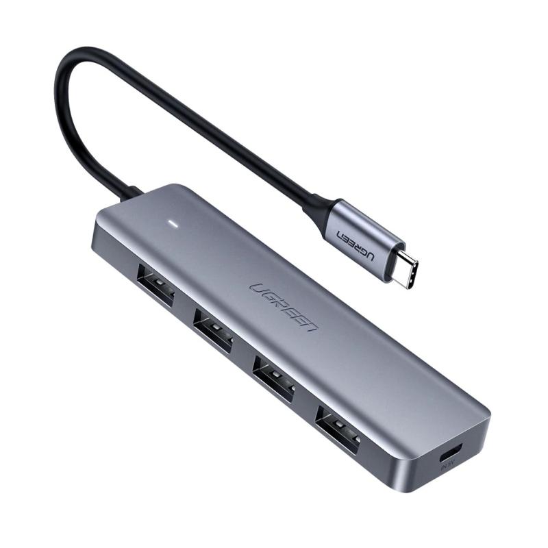 HUB extern Ugreen, "CM219" porturi USB: USB 3.0 x 4, conectare prin USB Type-C, aluminiu, lungime 15 cm, gri, "70336" (include TV 0.8lei) - 6957303873364