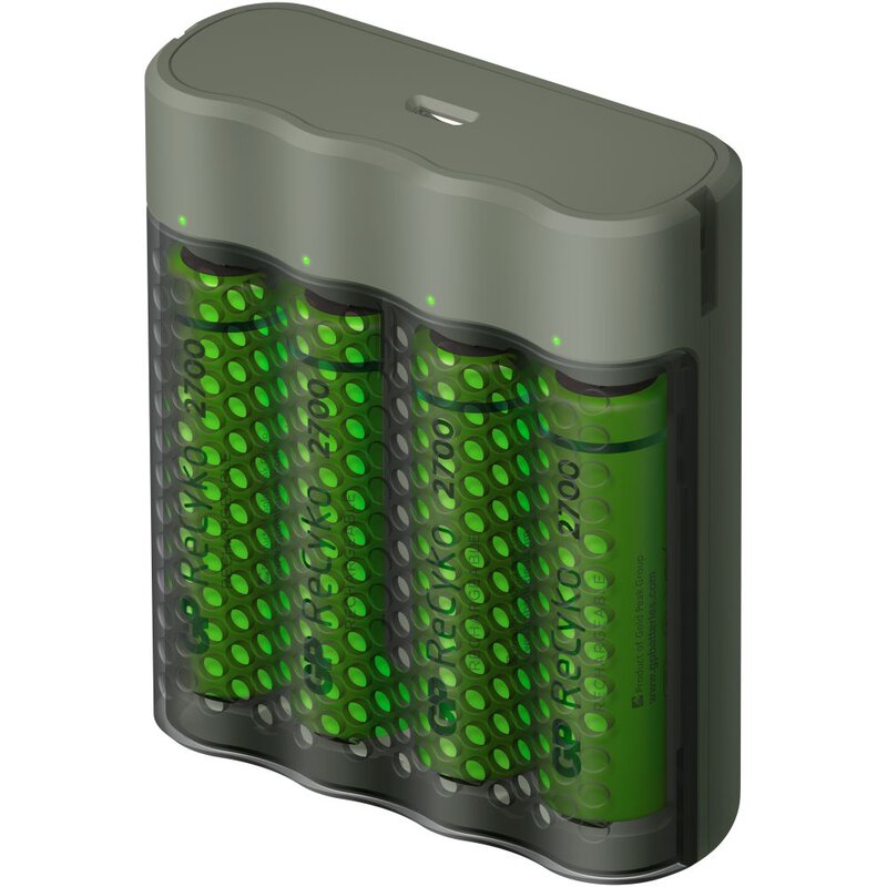 Incarcator GP Batteries, Recyko compatibil NiMH (AA/AAA), include 4 x 2700 mAh AA (R6), incarcare USB, 4 LED-uri indicare incarcare,  "GPM451/270AAHCE-2EB4" "GPACSM451002" (include TV 0.8lei)