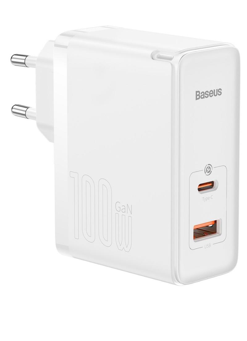 INCARCATOR retea Baseus GaN5 Pro, Quick Charge 100W, 1 x USB, 1 x USB Type-C, include cablu USB Type-C la USB Type-C 100W 1m, alb "CCGP090202" (include timbru verde 0.75 lei) - 6932172608965