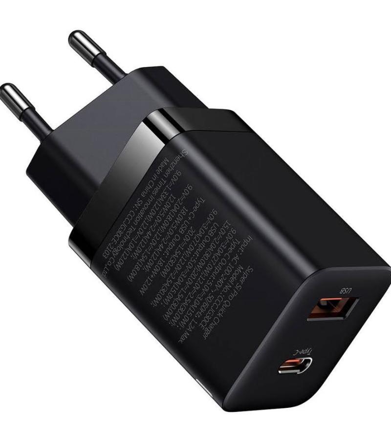 INCARCATOR retea Baseus Super Si Pro, Quick Charge 30W, 1 x USB 5V/3A, 1 x USB Type-C 5V/3A, negru "CCSUPP-E01" (include timbru verde 0.75 lei) - 6953156206342