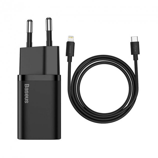 INCARCATOR retea Baseus Super Si, Quick Charge 20W, 1 x USB Type-C 5V/3A max, include cablu USB Type-C la Lightning Iphone 1m, negru "TZCCSUP-B01" (include TV 0.18lei) - 6953156230057