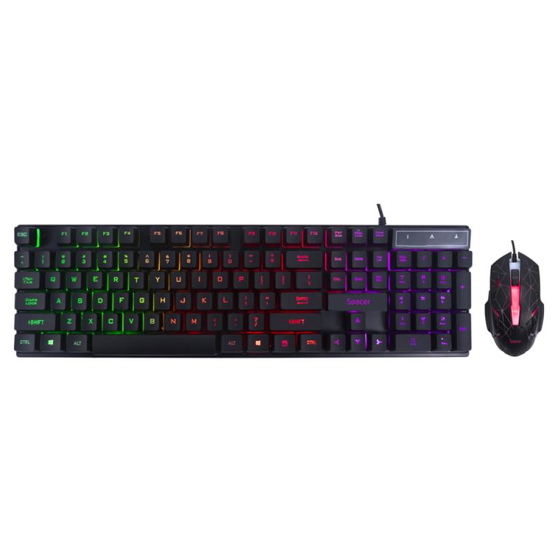 KIT gaming SPACER USB, tastatura RGB rainbow + mouse optic 7 culori, black, "SP-GK-01"   (include TV 0.8lei)