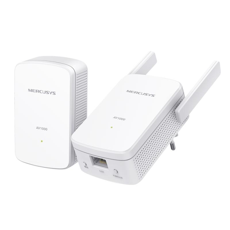 Kit Powerline Wi-Fi Gigabit MERCUSYS, Wi-Fi de 300 Mbps 2.4Ghz, tehnologie AV2, AV1000, pana la 1000 Mbps, RJ-45 x 1 porturi 10/100/1000 Mbps, 2 buc, "MP510 KIT" (include TV 1.75lei)