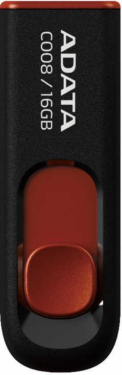 MEMORIE USB 2.0 ADATA 16 GB, retractabila, carcasa plastic, negru / rosu, "AC008-16G-RKD" (include TV 0.03 lei)