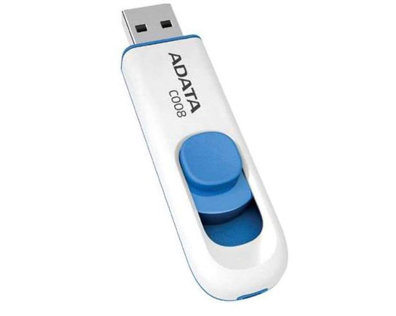 MEMORIE USB 2.0 ADATA 64 GB, retractabila, carcasa plastic, alb / albastru, "AC008-64G-RWE" (include TV 0.03 lei)