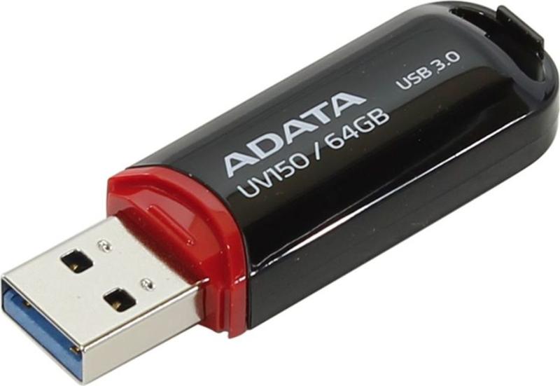 MEMORIE USB 3.2 ADATA 64 GB, cu capac, carcasa plastic, negru, "AUV150-64G-RBK" (include TV 0.03 lei)