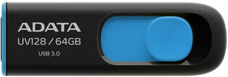 MEMORIE USB 3.2 ADATA 64 GB, retractabila, carcasa plastic, negru / albastru, "AUV128-64G-RBE" (include TV 0.03 lei)