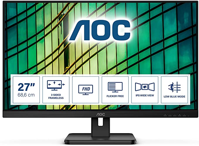 MONITOARE  AOC 27 inch, Multimedia, IPS, Full HD (1920 x 1080), Wide, 250 cd/mp, 4 ms, HDMI, VGA, DisplayPort, "27E2QAE" (include TV 6.00lei)
