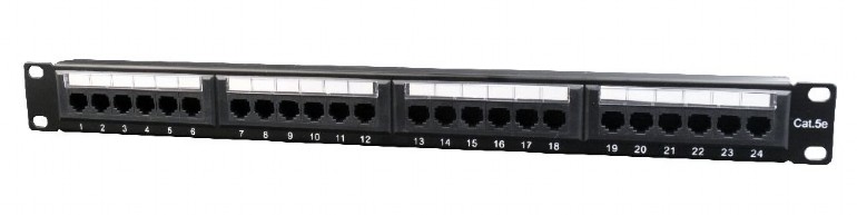 PATCH PANEL GEMBIRD 24 porturi, Cat5e, 1U pentru rack 19", suport posterior pt. gestionare cabluri, black, "NPP-C524CM-001"