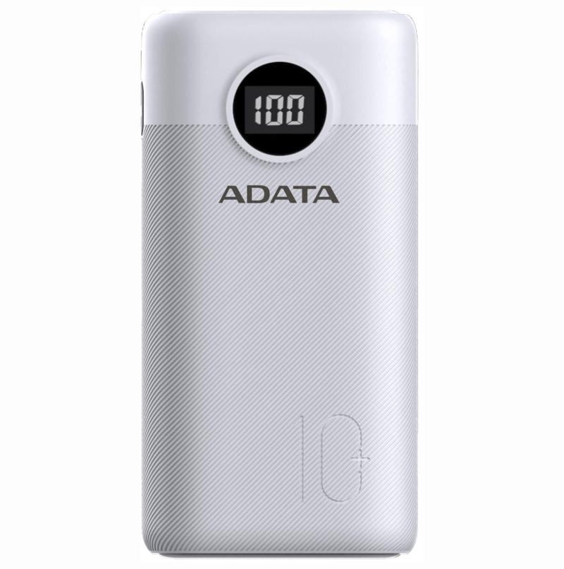 POWER BANK ADATA 10000mAh, Quick Charge 3.0 + PD 22.5W, 2 x USB &amp;amp; 1 x USB-C, digital display pt. status baterie, P10000QCD 10.000 mAh, total 3A, white, "AP10000QCD-DGT-CWH" (include TV 0.18lei)