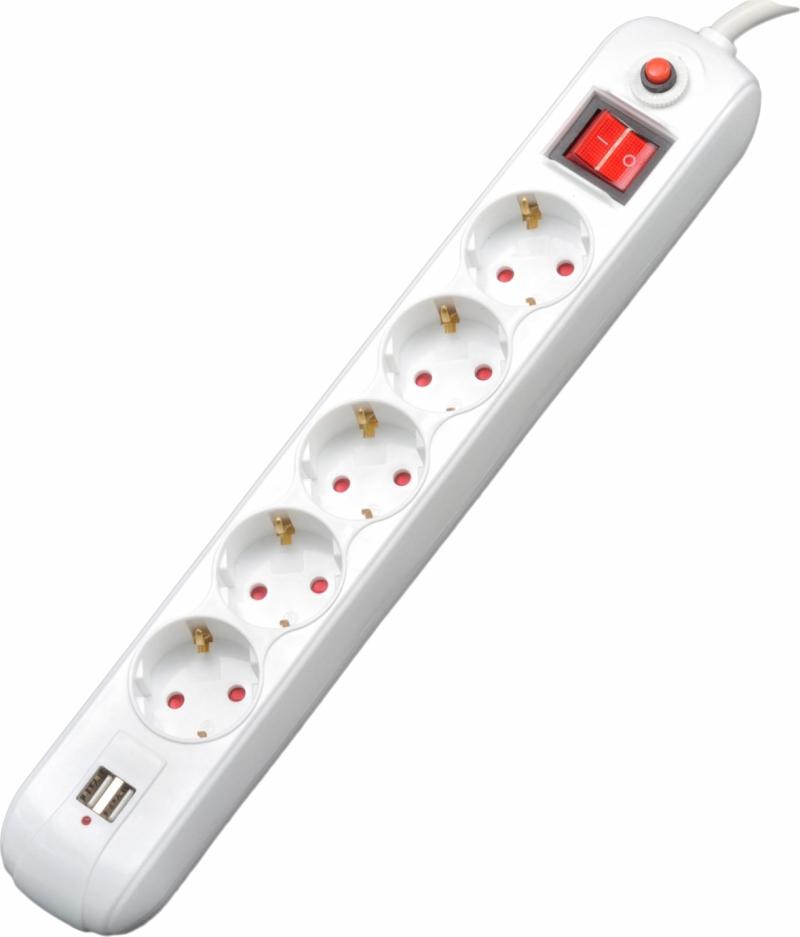PRELUNGITOR SPACER, Schuko x 5, conectare prin Schuko (T), USB x 2, cablu 3 m, 16 A, max. 3500W, protectie supratensiune, alb, "PP-5-30 USB"/45505960 (include TV 0.8lei)