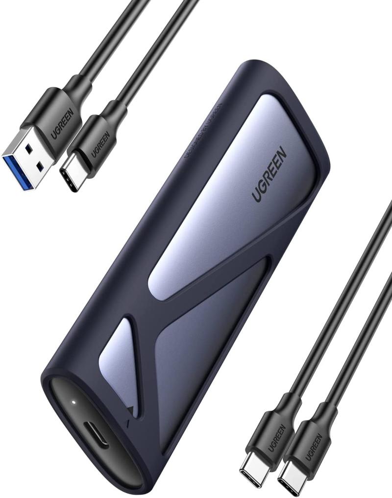RACK extern Ugreen, "CM400" pt SSD M.2 NVMe SATA compatibile cu form factor 2280, 2260, 2242 si 2230, cablu inclus de 50 cm USB Type-C la USB Type-C, 10Gbps, aluminiu, gri + silicon case "90264" (include TV 0.8lei) - 6957303892648