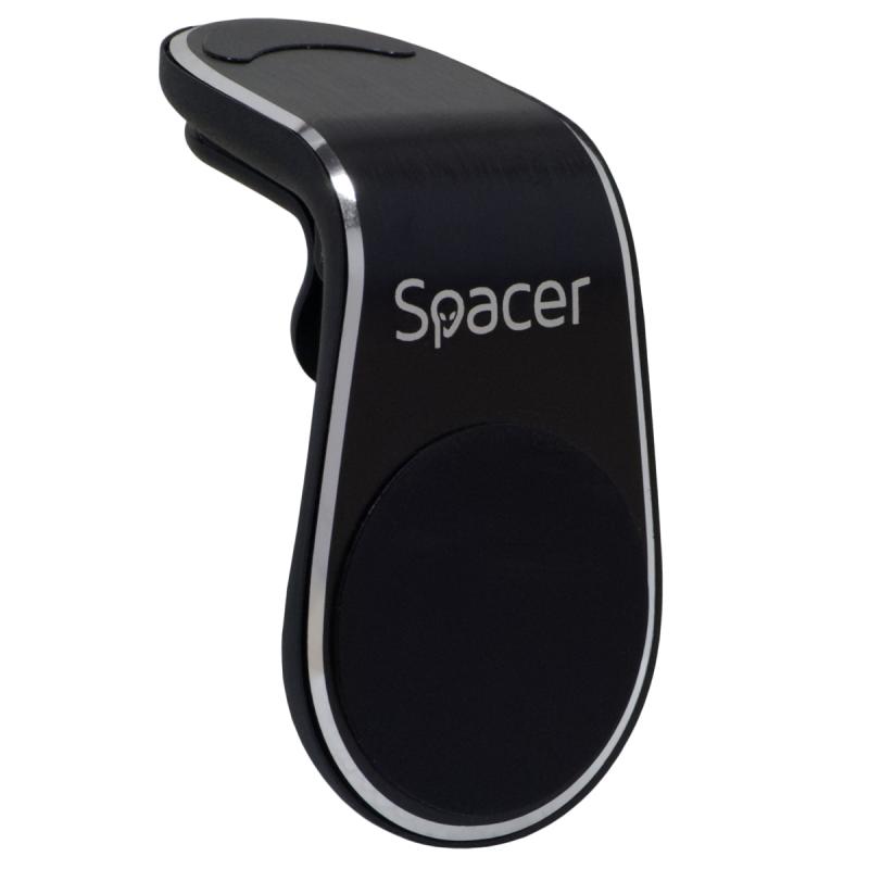 SUPORT auto SPACER pt. SmartPhone, fixare in grilaj bord, prindere magnetica telefon 360 grade, black, "SPT-MGN"