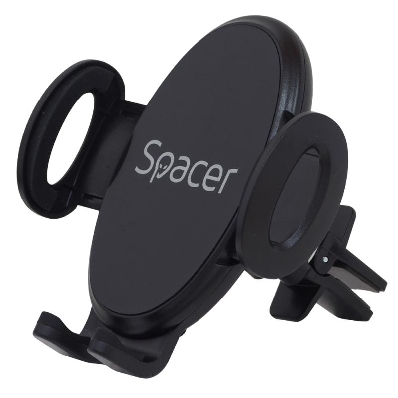 SUPORT auto SPACER pt. SmartPhone, fixare in ventilatie prin CLIPS, prindere laterala, rotire 360 grade, negru, "SPCH-GRV-CLIPS"