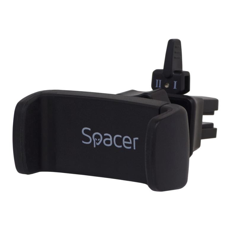 SUPORT auto SPACER pt. SmartPhone, fixare in ventilatie prin CLIPS, Prindere prin Arc, rotire 360 grade, negru, "SPCH-ARC-CLIPS"
