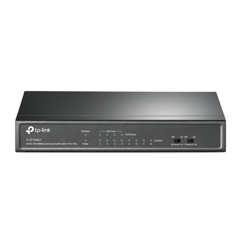 SWITCH PoE TP-LINK  8 porturi 10/100Mbps (4 PoE), IEEE 802.3af, carcasa metalica "TL-SF1008LP" (include TV 1.75lei)