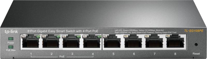 SWITCH PoE TP-LINK  8 porturi Gigabit (4 PoE), IEEE 802.3af, carcasa metalica "TL-SG108PE" (include TV 1.75lei)