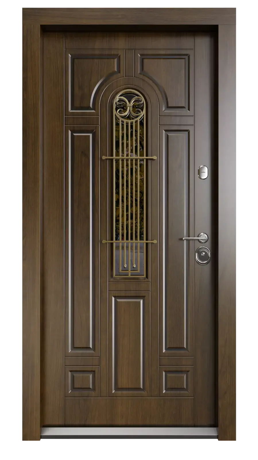 USI PREMIUM THERMO - Usa metalica exterior casa PREMIUM LUCIA   , placata cu lemn 7 straturi la exterior , stejar bronz , izolatie termica 0.7 w mpK   , izolatie fonica 45 dB  , rezistenta sporita la soare si apa ,980x2050 , sisteme inchidere Securreme Italia , dreapta 1, totuldespreusi.ro